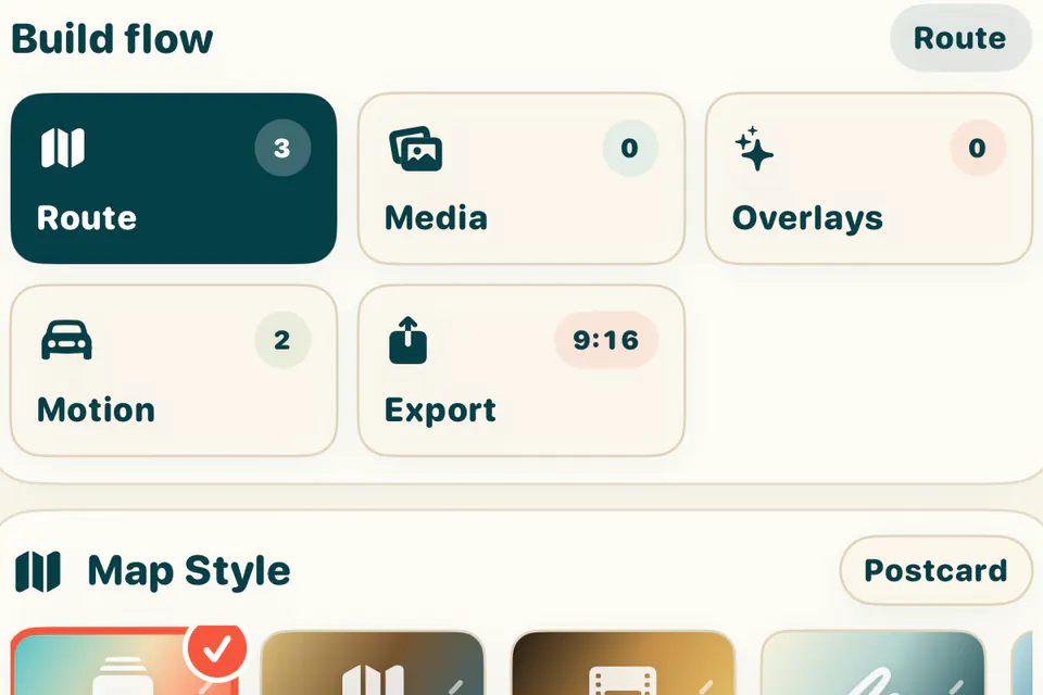 TripScene build flow and map style controls