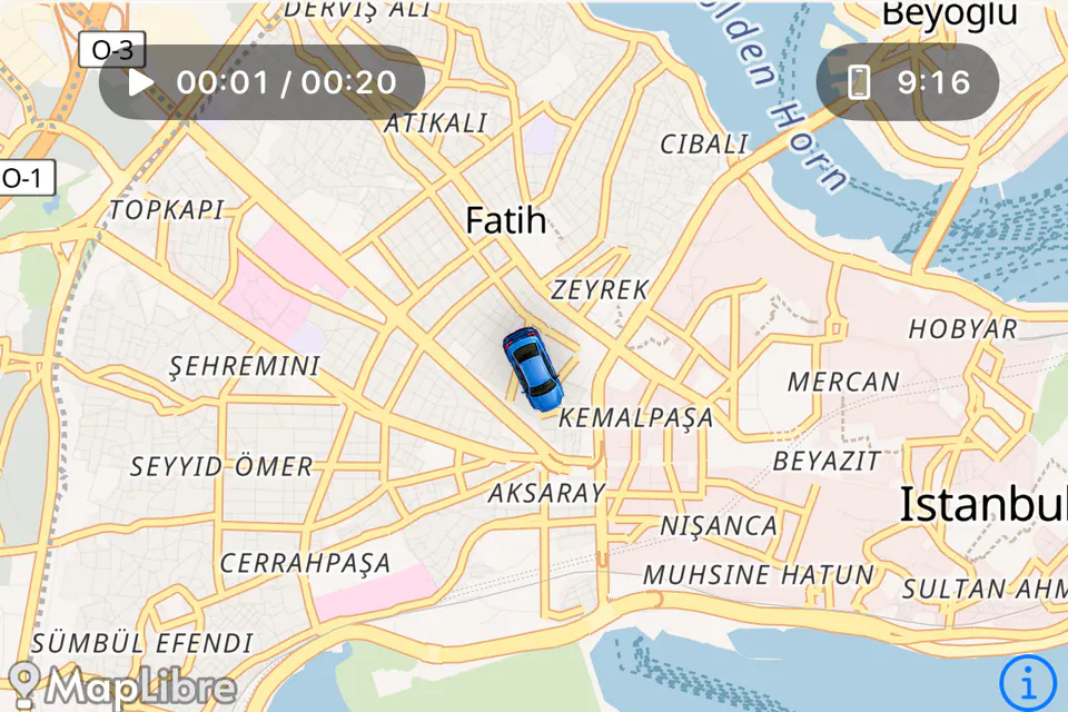 TripScene route editor map centered on an Istanbul stop